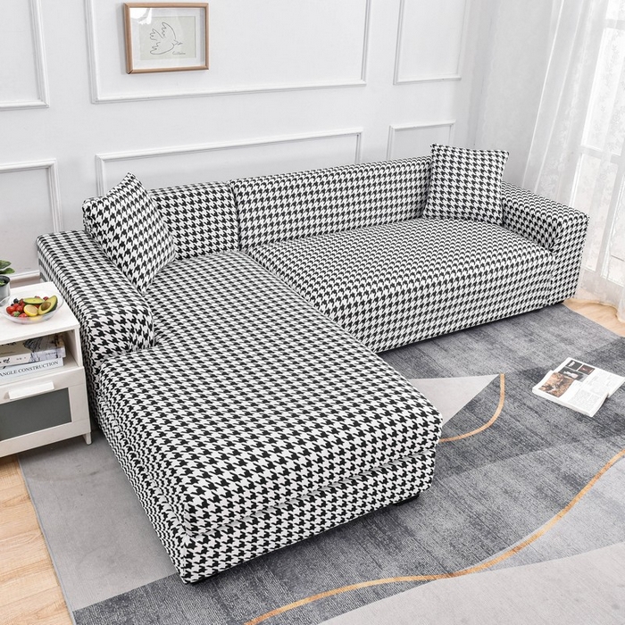 91家纺网 家纺一手货源 找家纺 兴妮雅家纺 2024新款雅芝华士贵妃沙发套黑白千鸟格