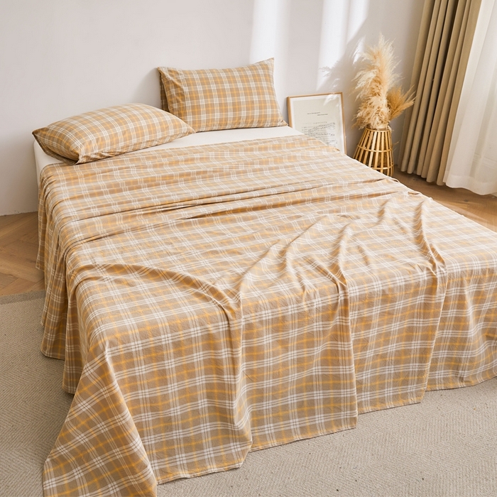 91家纺网 家纺一手货源 找家纺 雅萱家纺 2024新款雅萱-色织全棉水洗棉床单 床单-意境-卡其