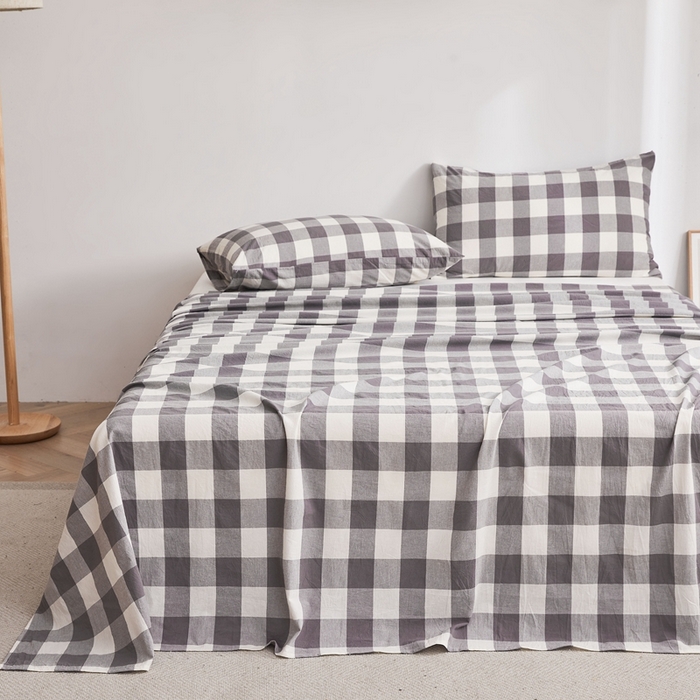 91家纺网 家纺一手货源 找家纺 雅萱家纺 2024新款雅萱-色织全棉水洗棉床单 床单-日和-大棕格