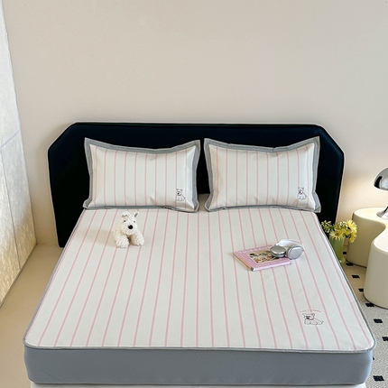 昔可家纺 2024新款数码印花刺绣床笠款冰丝席 粉条萌宠