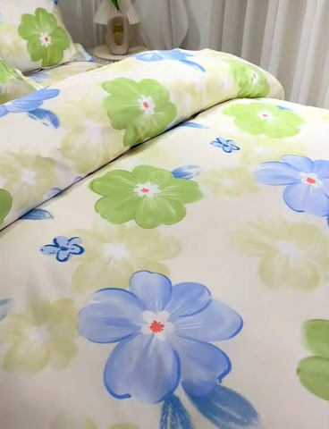 91家纺网 家纺一手货源 找家纺 小雨家纺 2026新款芦荟棉床裙四件套 甜梦-绿