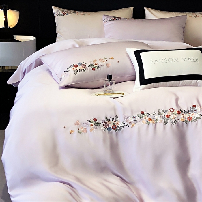 91家纺网 家纺一手货源 找家纺 云胡 2024新款A类进口莱赛尔纤维棉四件套-四月系列 四月-安琪紫