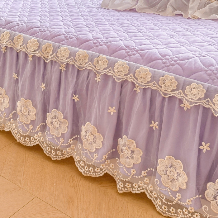 91家纺网 家纺一手货源 找家纺 罗艺轩 2024新款公主风水洗棉夹棉床裙款四件套-浪漫满屋床 浪漫满屋-茉莉紫