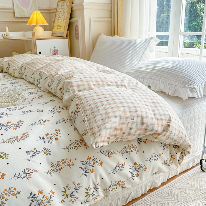 91家纺网 家纺一手货源 找家纺 清雅福 2024新款全棉13372小清新四件套和单品系列第四季 清香花蔓