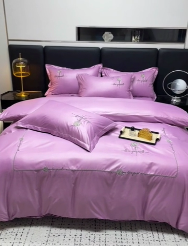 91家纺网 家纺一手货源 找家纺 宜家坊 2024春夏新品水洗天丝棉轻奢刺绣四件套水洗真丝冰丝-芸伊 紫