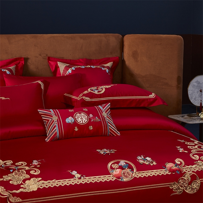 91家纺网 家纺一手货源 找家纺 （总）高大尚婚庆馆 2025新款60s长绒棉轻奢（床裙款）婚庆四件套