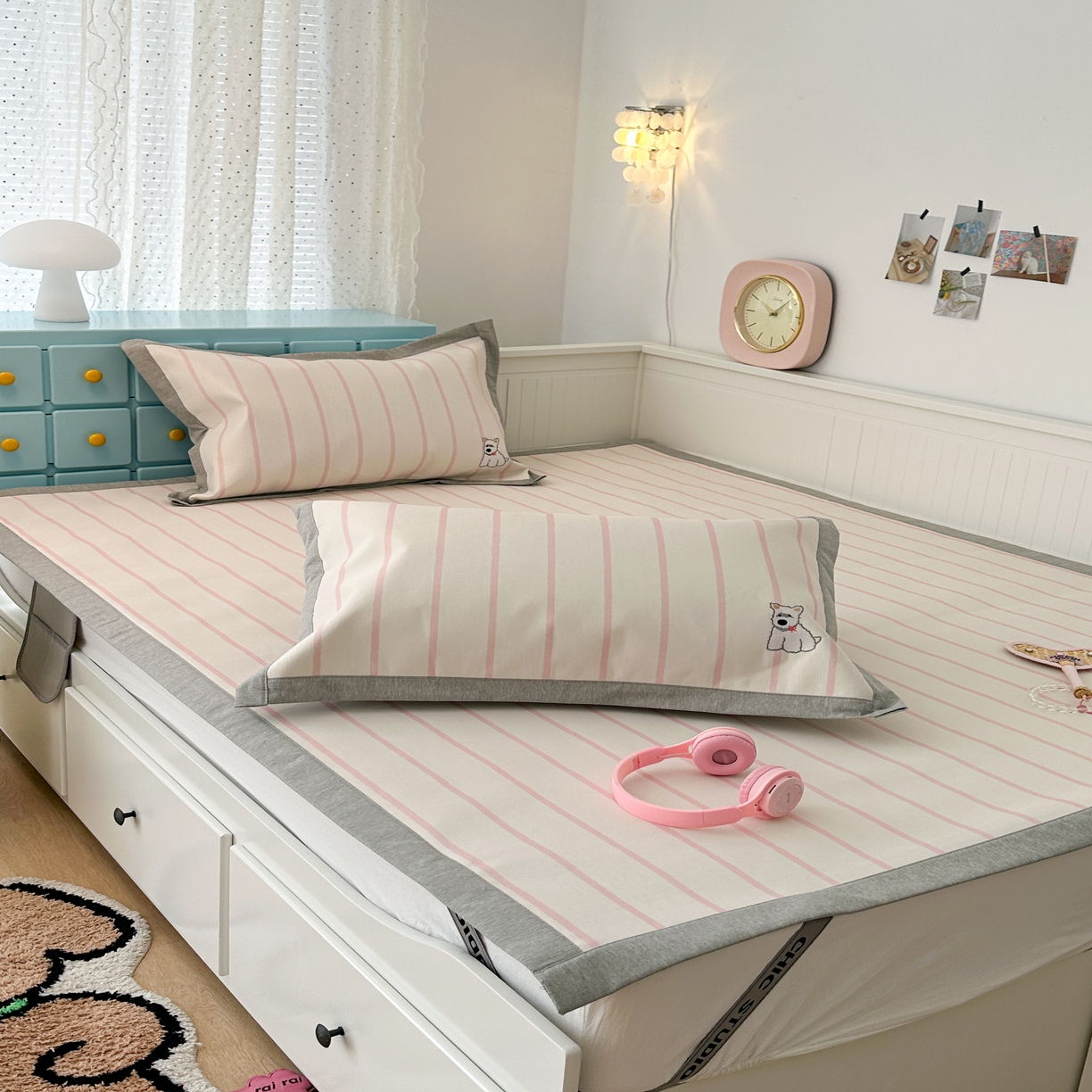 91家纺网 家纺一手货源 找家纺 昔可家纺 2024新款印花绣花冰丝席平席款 粉条萌宠