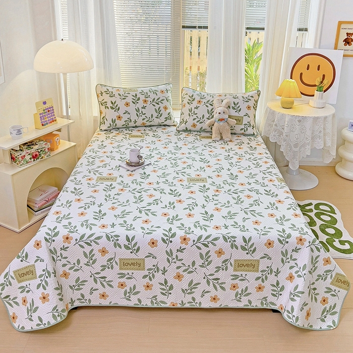 91家纺网 家纺一手货源 找家纺 羽爱家纺 2025新款A类双面全棉印花床盖套件 清新