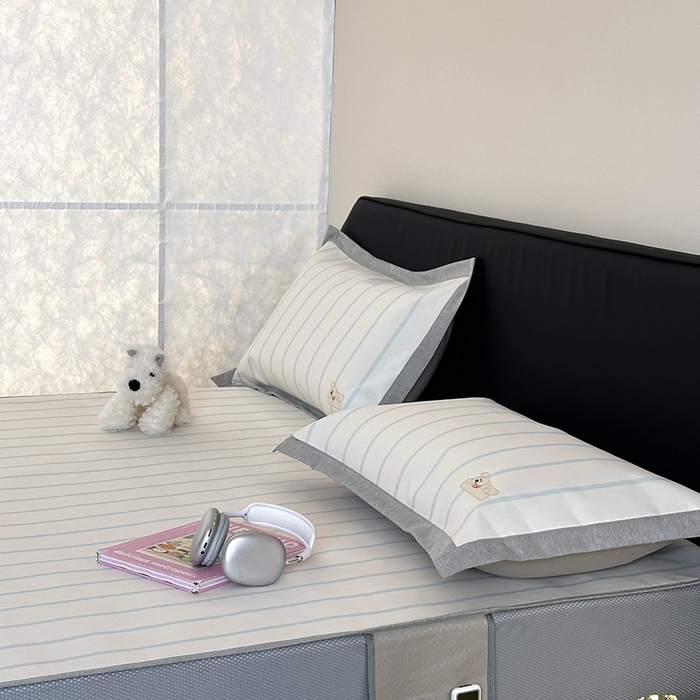 91家纺网 家纺一手货源 找家纺 昔可家纺 2024新款数码印花刺绣床笠款冰丝席 开心蝴蝶结狗