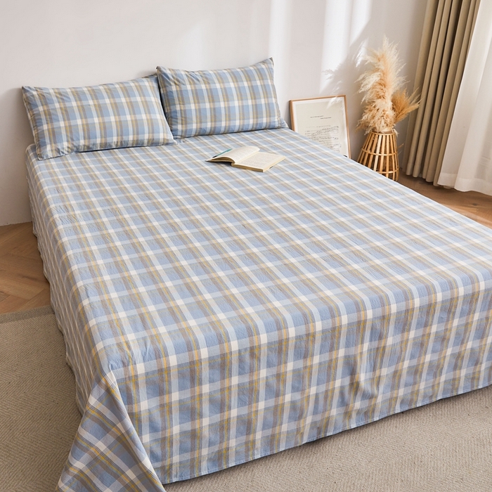 91家纺网 家纺一手货源 找家纺 雅萱家纺 2024新款雅萱-色织全棉水洗棉床单 床单-意境-兰星格