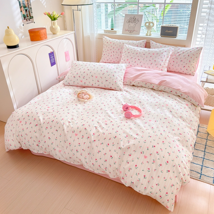 91家纺网 家纺一手货源 找家纺 清雅福 2024新款全棉13372小清新四件套和单品系列第四季 情人节