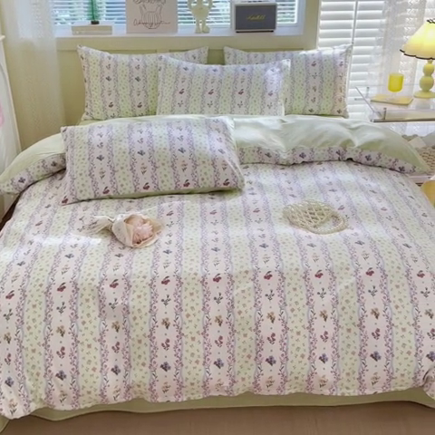 91家纺网 家纺一手货源 找家纺 清雅福 2024新款全棉13372小清新四件套和单品系列第四季 夏日春天