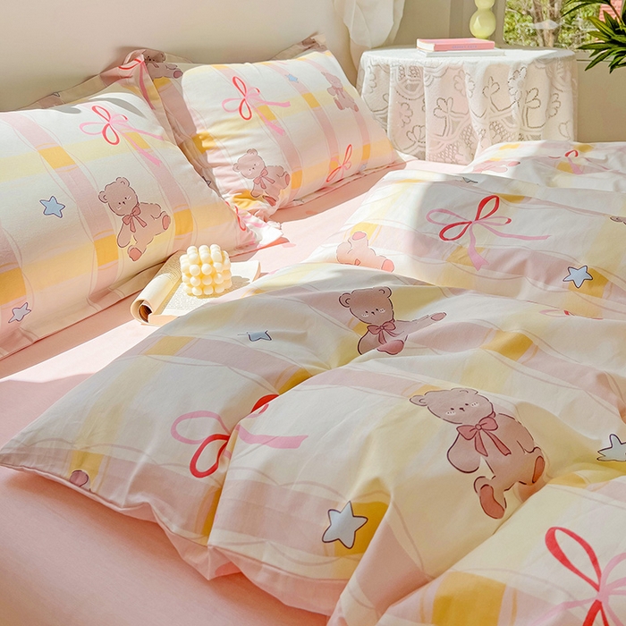 91家纺网 家纺一手货源 找家纺 暖芯优选 204新款直播爆款全棉-ins印花系列四件套纯棉三件套床单床笠 布偶熊