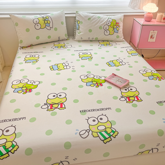 91家纺网 家纺一手货源 找家纺 金爱家 2024新款纯棉小版单品床笠 床笠款-清新青蛙