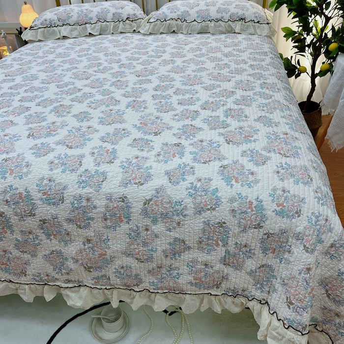 91家纺网 家纺一手货源 找家纺 暖居 2024新款韩系大花边夏被床盖四件套可机洗+同款纯棉被套 酣春