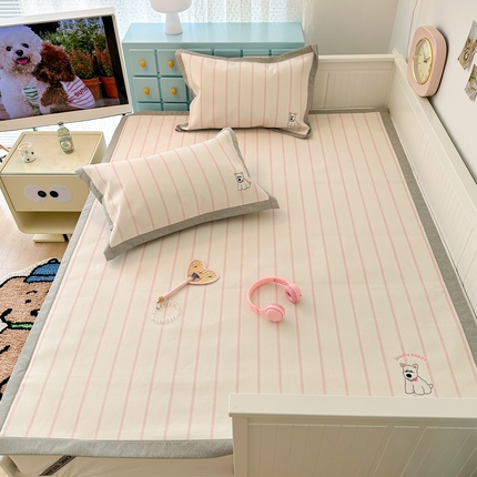 昔可家纺 2024新款印花绣花冰丝席平席款 粉条萌宠