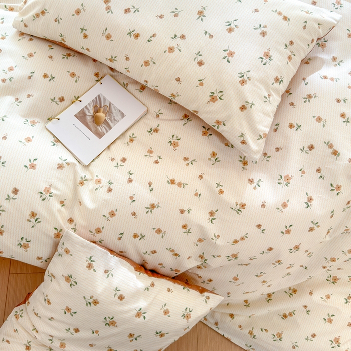 91家纺网 家纺一手货源 找家纺 清雅福 2024新款全棉13372小清新四件套和单品系列第四季 颜夕咖