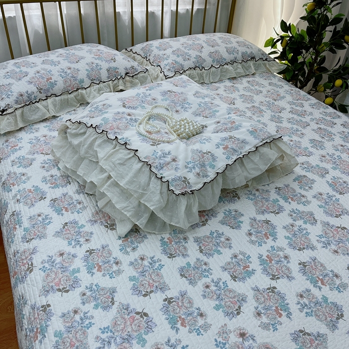 91家纺网 家纺一手货源 找家纺 暖居 2024新款韩系大花边夏被床盖四件套可机洗+同款纯棉被套 酣春