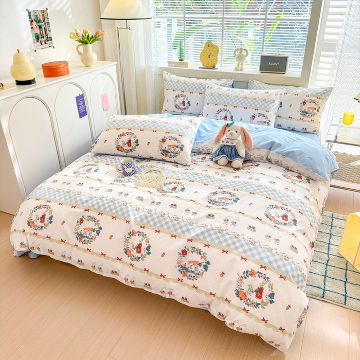 91家纺网 家纺一手货源 找家纺 清雅福 2024新款全棉13372小清新四件套和单品系列第四季 维西兔