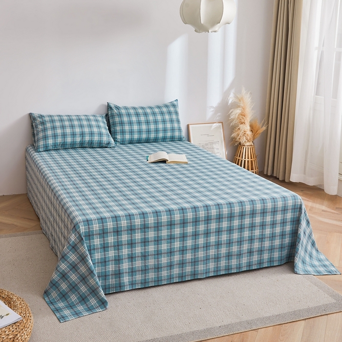 91家纺网 家纺一手货源 找家纺 雅萱家纺 2024新款雅萱-色织全棉水洗棉床单 床单-意境-蓝