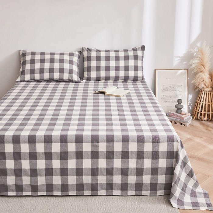 91家纺网 家纺一手货源 找家纺 雅萱家纺 2024新款雅萱-色织全棉水洗棉床单 床单-日和-大棕格