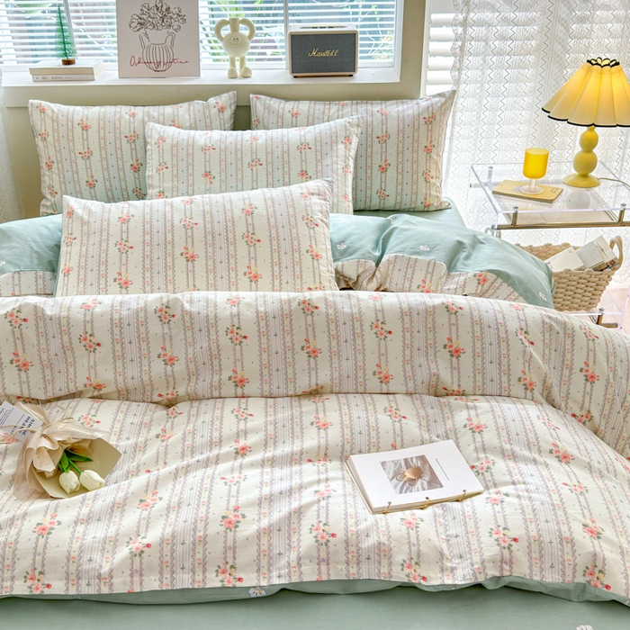 91家纺网 家纺一手货源 找家纺 清雅福 2024新款全棉13372小清新四件套和单品系列第四季 彩娜日记