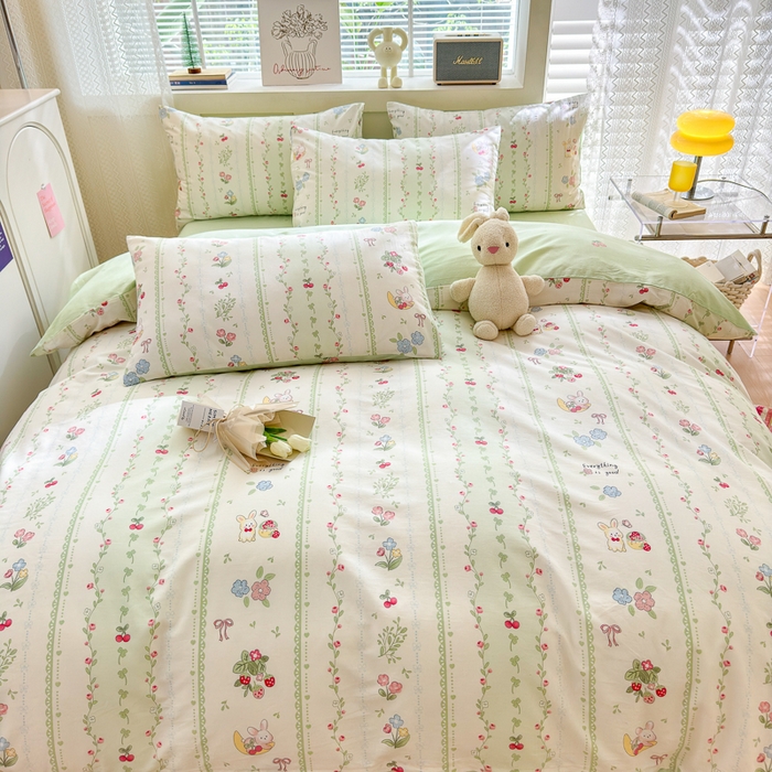 91家纺网 家纺一手货源 找家纺 清雅福 2024新款全棉13372小清新四件套和单品系列第四季 草莓兔