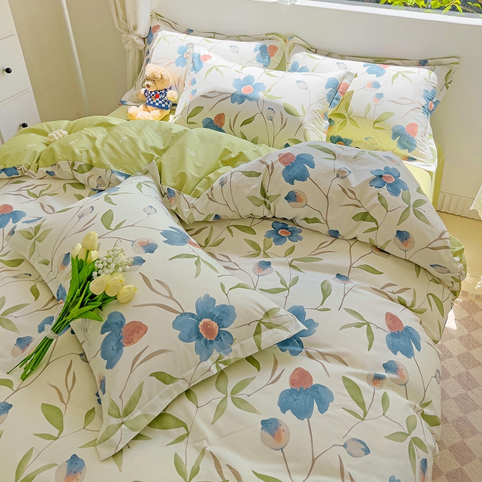 91家纺网 家纺一手货源 找家纺 暖芯优选 204新款直播爆款全棉-ins印花系列四件套纯棉三件套床单床笠 依梦