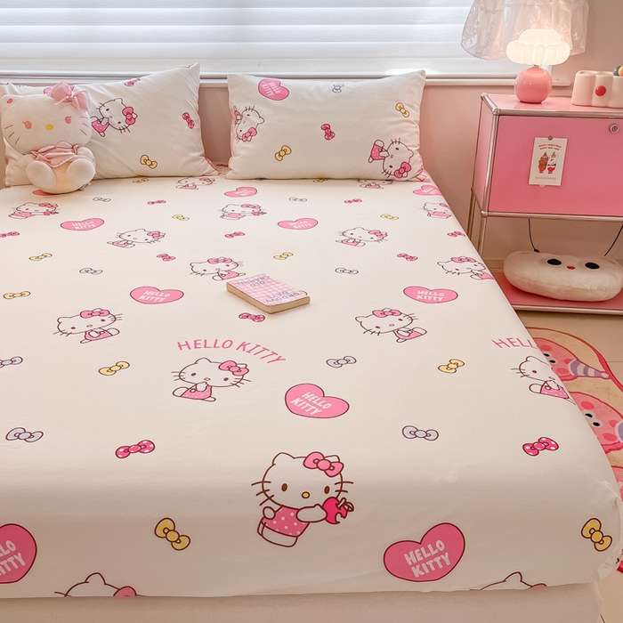 91家纺网 家纺一手货源 找家纺 金爱家 2024新款纯棉小版单品床笠 床笠款-爱心kt