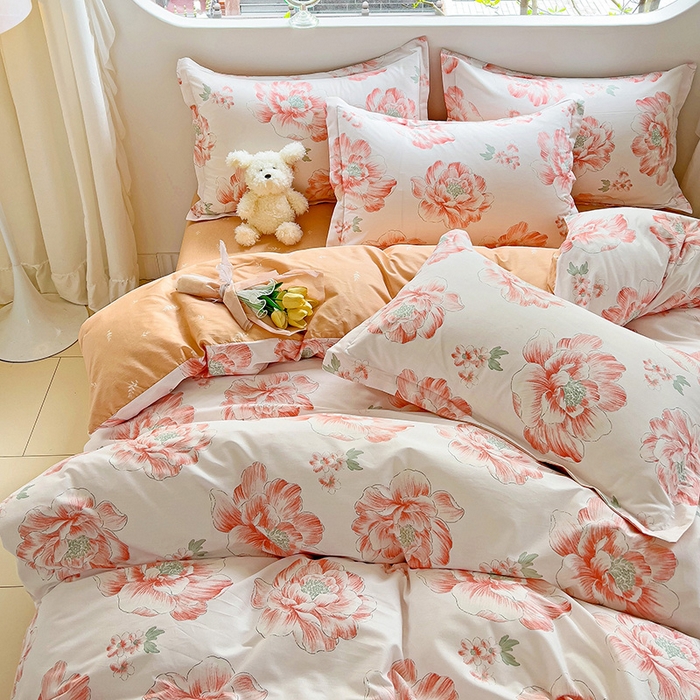 91家纺网 家纺一手货源 找家纺 暖芯优选 204新款直播爆款全棉-ins印花系列四件套纯棉三件套床单床笠 牡丹花开