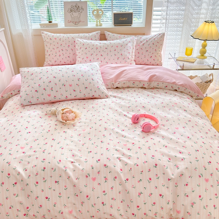 91家纺网 家纺一手货源 找家纺 清雅福 2024新款全棉13372小清新四件套和单品系列第四季 情人节