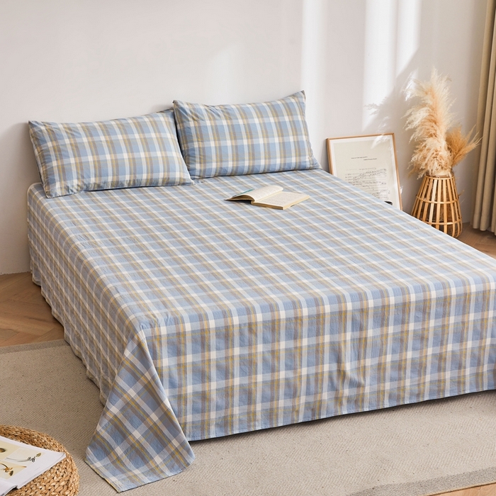 91家纺网 家纺一手货源 找家纺 雅萱家纺 2024新款雅萱-色织全棉水洗棉床单 床单-意境-兰星格