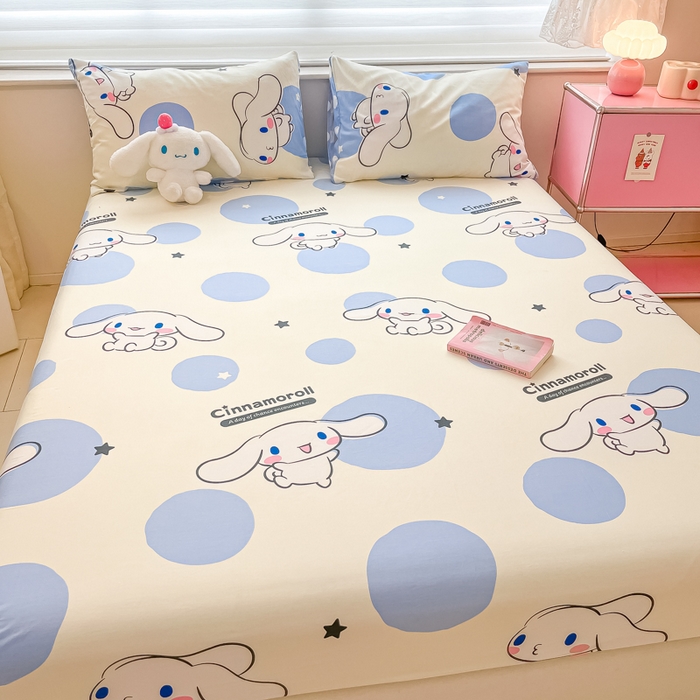 91家纺网 家纺一手货源 找家纺 金爱家 2024新款纯棉小版单品床笠 床笠款-波点玉桂狗