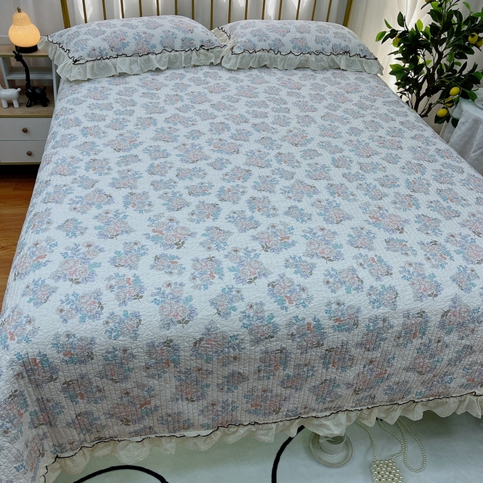 91家纺网 家纺一手货源 找家纺 暖居 2024新款韩系大花边夏被床盖四件套可机洗+同款纯棉被套 酣春