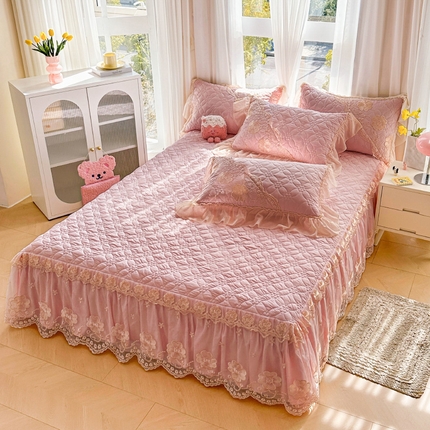罗艺轩 2024新款公主风水洗棉夹棉单床裙-浪漫满屋床 浪漫满屋-豆沙