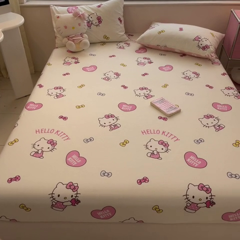 91家纺网 家纺一手货源 找家纺 金爱家 2024新款纯棉小版单品床笠 床笠款-爱心kt