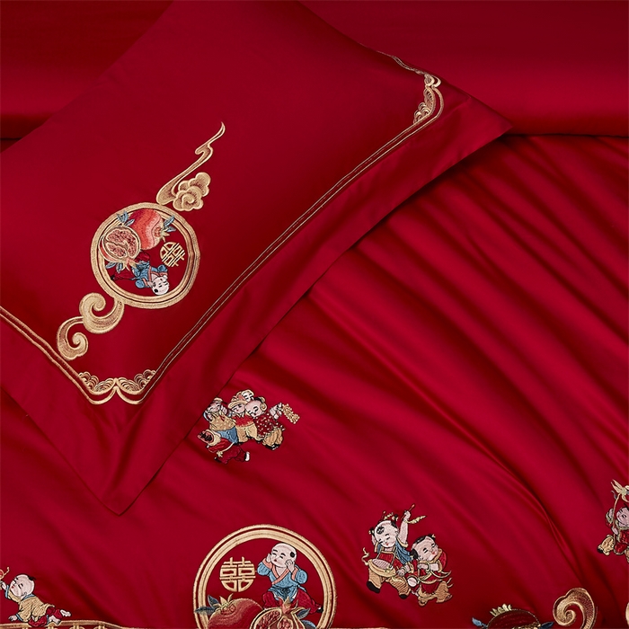 91家纺网 家纺一手货源 找家纺 （总）高大尚婚庆馆 2025新款60s长绒棉轻奢（床裙款）婚庆四件套