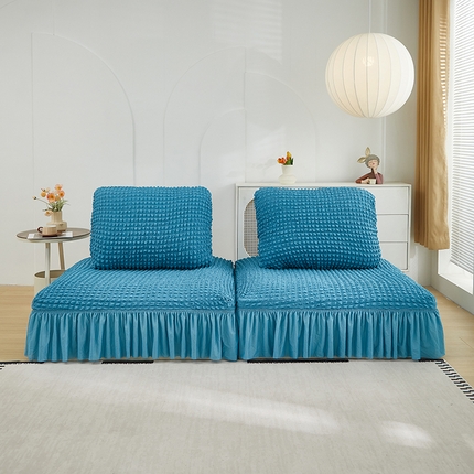 丝绮鹿 2024新款模块方块沙发套系列-爆米花裙边系列 西湖蓝