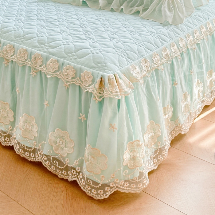 91家纺网 家纺一手货源 找家纺 罗艺轩 2024新款公主风水洗棉夹棉单床裙-浪漫满屋床 浪漫满屋-海盐蓝