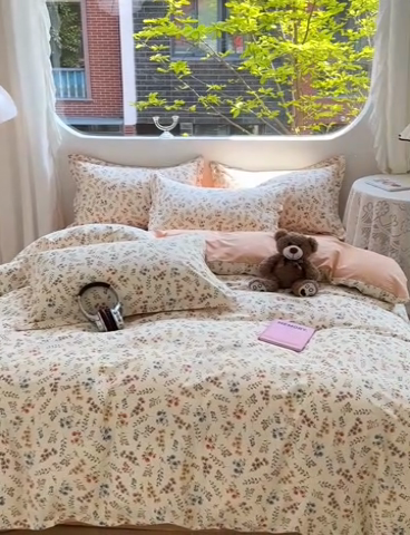 91家纺网 家纺一手货源 找家纺 暖芯优选 204新款直播爆款全棉-ins印花系列四件套纯棉三件套床单床笠 茶艺