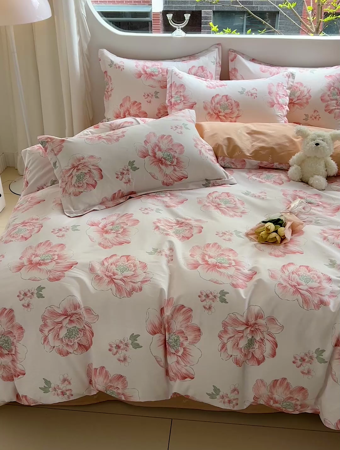 91家纺网 家纺一手货源 找家纺 暖芯优选 204新款直播爆款全棉-ins印花系列四件套纯棉三件套床单床笠 牡丹花开