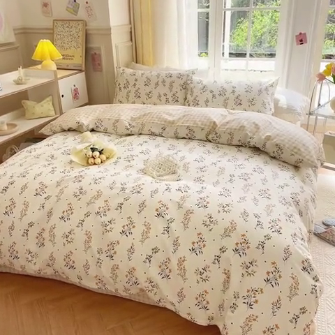 91家纺网 家纺一手货源 找家纺 清雅福 2024新款全棉13372小清新四件套和单品系列第四季 清香花蔓