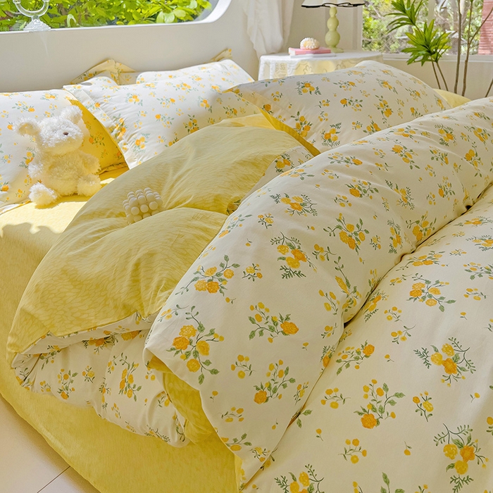 91家纺网 家纺一手货源 找家纺 暖芯优选 204新款直播爆款全棉-ins印花系列四件套纯棉三件套床单床笠 花间沐