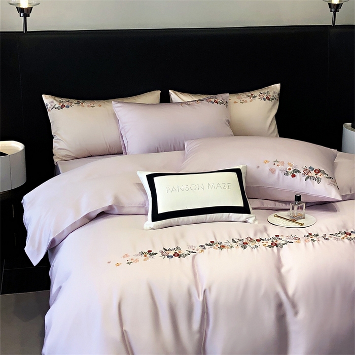 91家纺网 家纺一手货源 找家纺 云胡 2024新款A类进口莱赛尔纤维棉四件套-四月系列 四月-安琪紫