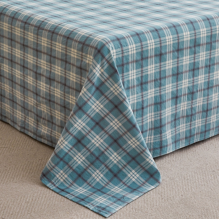 91家纺网 家纺一手货源 找家纺 雅萱家纺 2024新款雅萱-色织全棉水洗棉床单 床单-意境-蓝