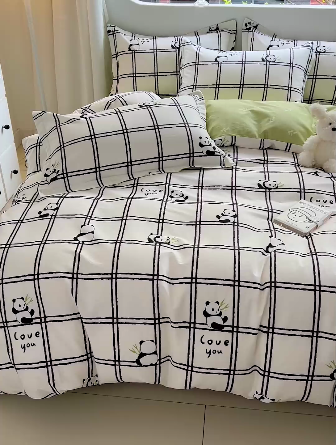 91家纺网 家纺一手货源 找家纺 暖芯优选 204新款直播爆款全棉-ins印花系列四件套纯棉三件套床单床笠 趣味熊猫