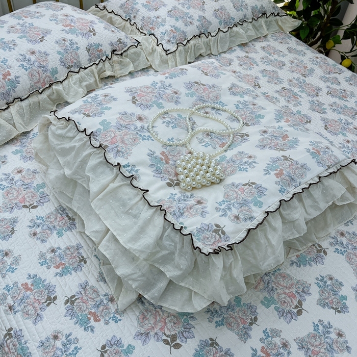 91家纺网 家纺一手货源 找家纺 暖居 2024新款韩系大花边夏被床盖四件套可机洗+同款纯棉被套 酣春