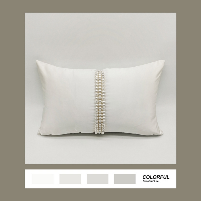 91家纺网 家纺一手货源 找家纺 澜屿 禅丝高精密大珍珠工艺小抱枕头枕芯腰靠枕 米白