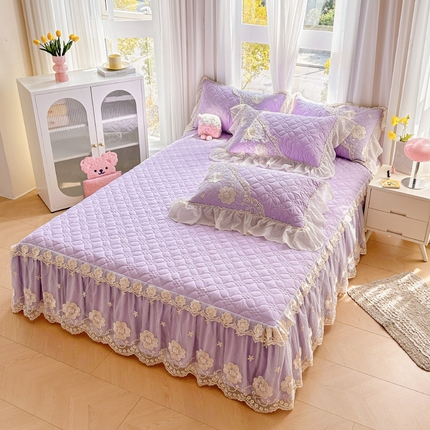 罗艺轩 2024新款公主风水洗棉夹棉单床裙-浪漫满屋床 浪漫满屋-茉莉紫
