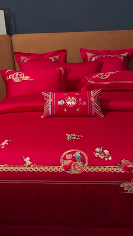 91家纺网 家纺一手货源 找家纺 （总）高大尚婚庆馆 2025新款60s长绒棉轻奢（床裙款）婚庆四件套